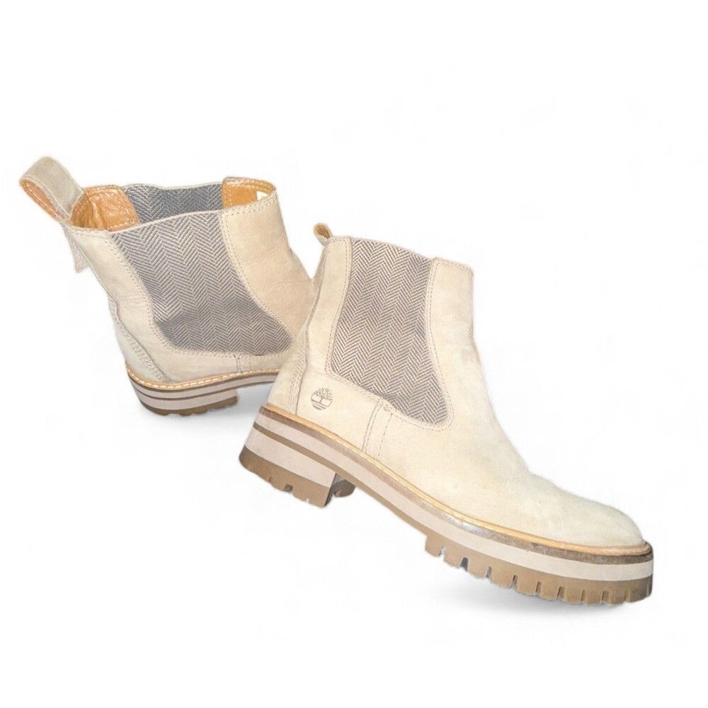 Timberland Women's Courmayeur Chelsea Pull On Ankle Boots Taupe Leather Size 7.5 - Picture 2 of 9